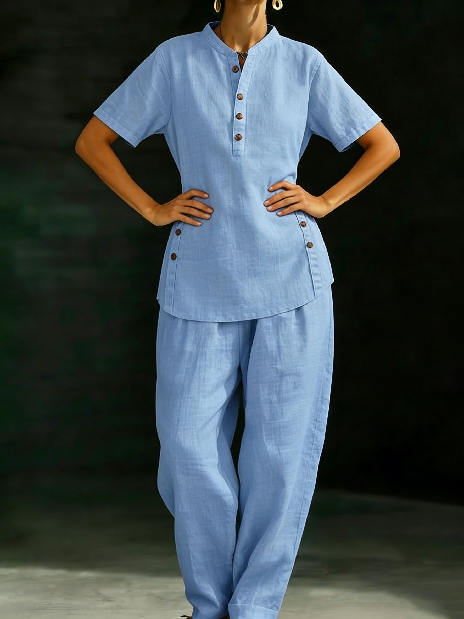 FRANKIE | Wide-leg pants set with button shirt
