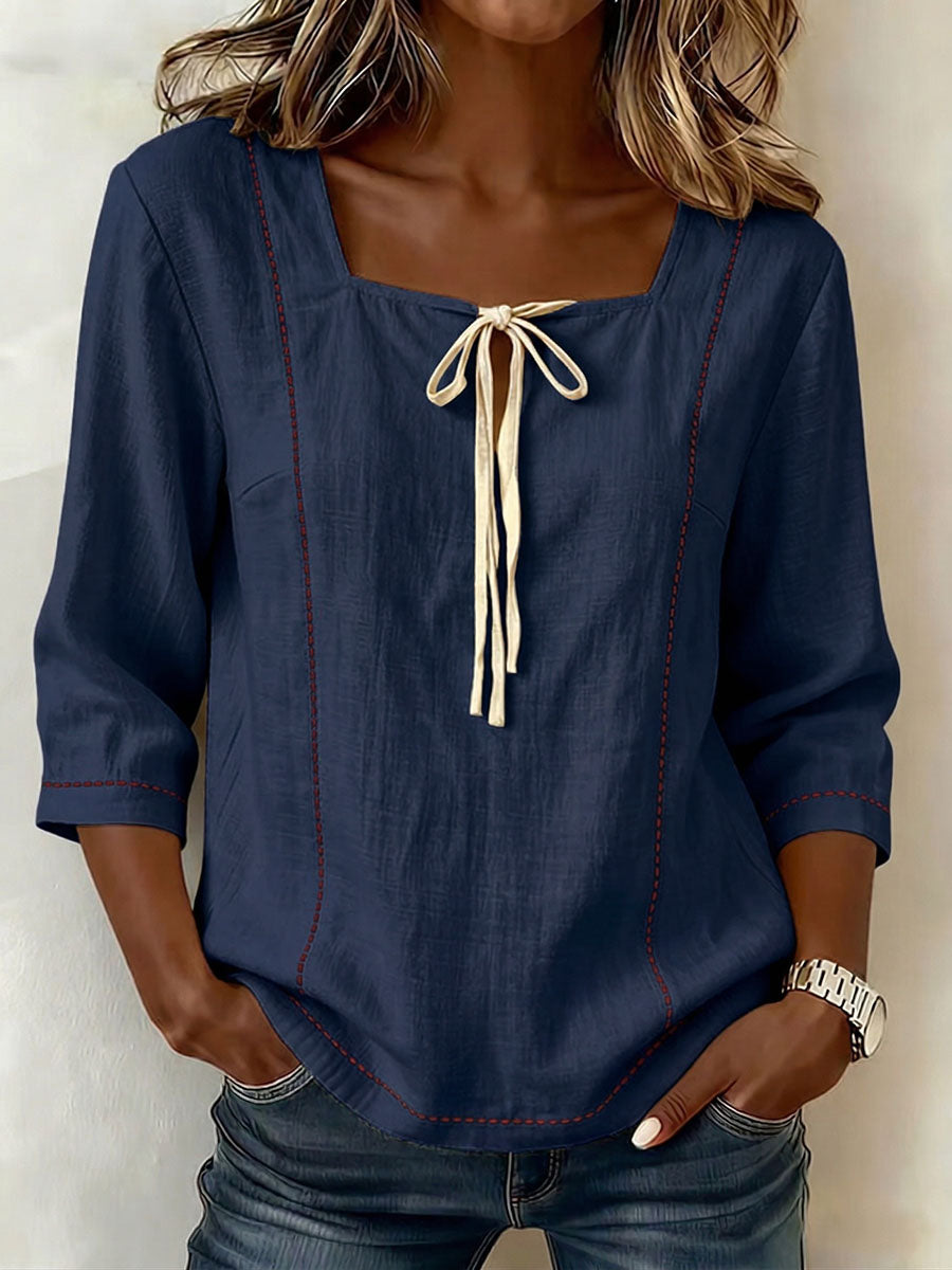 BILLIE | Relaxed square-neck top with 3/4 sleeves