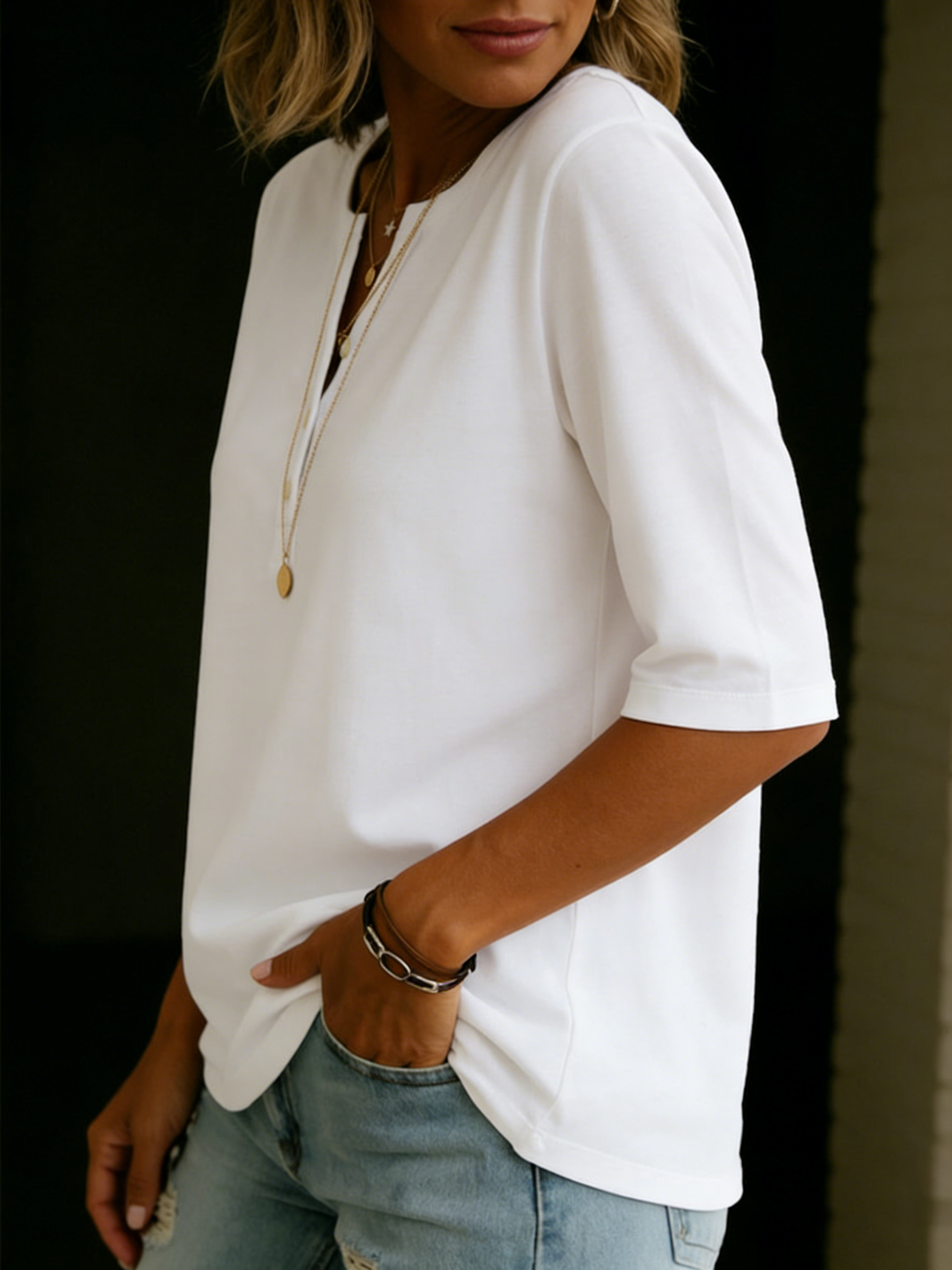 QUINN | Henley-neck tee with short sleeves