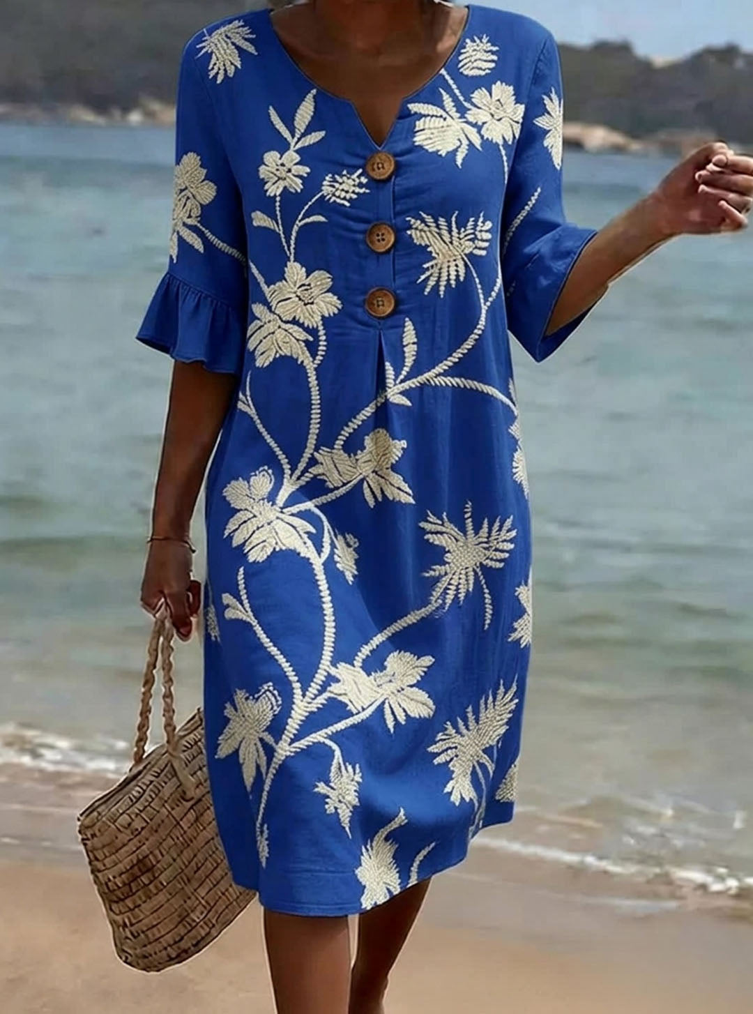 DAISY | Floral midi dress with polo collar