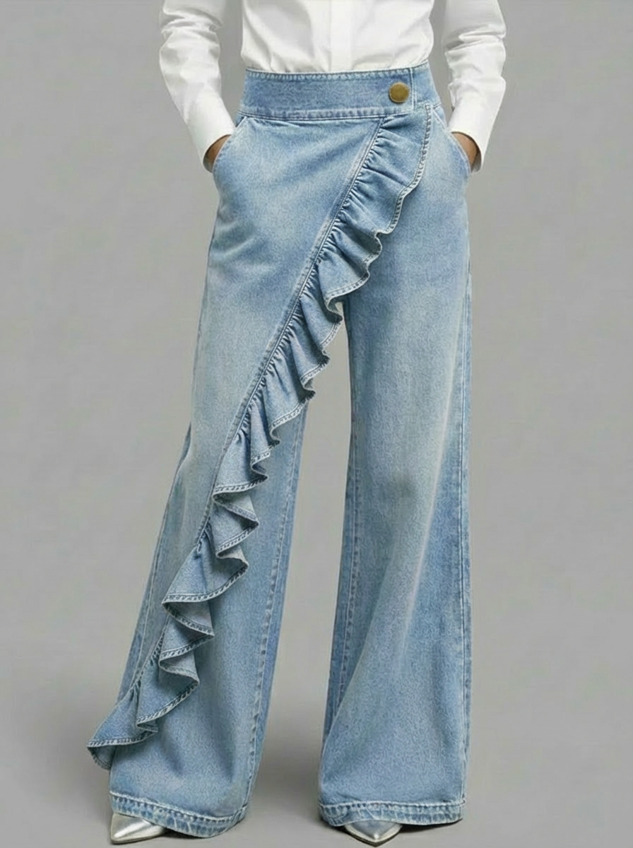 QUINN | Relaxed ruffled-hem jeans with zip fly