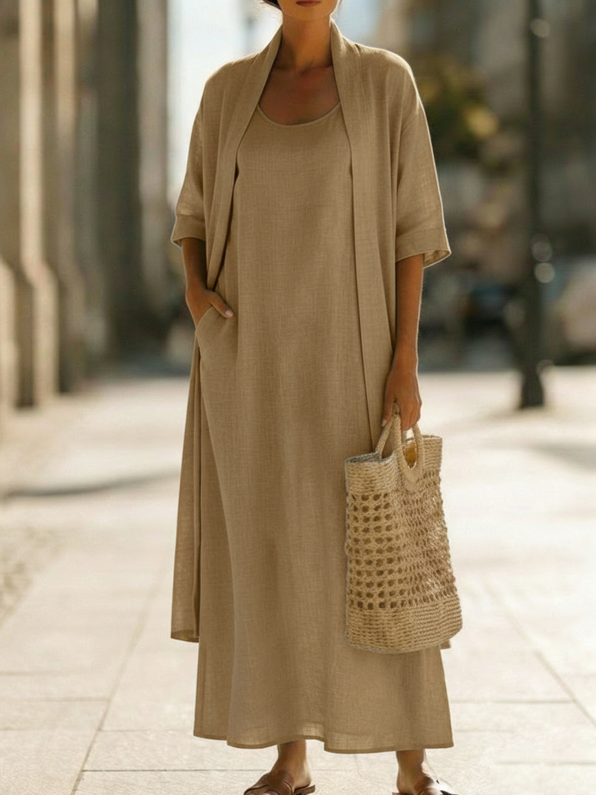 EDEN | Relaxed two-piece set with half-sleeve cardigan