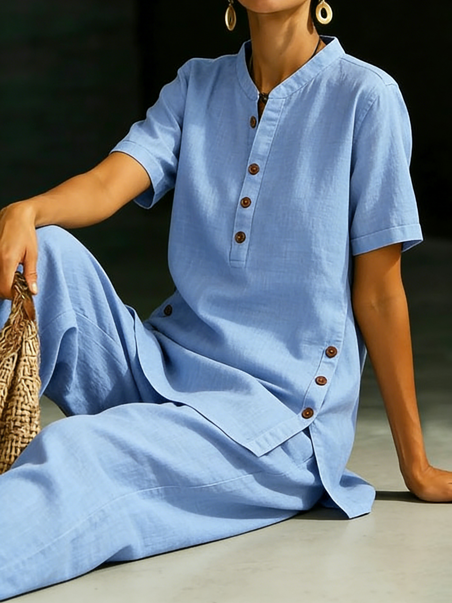 FRANKIE | Wide-leg pants set with button shirt