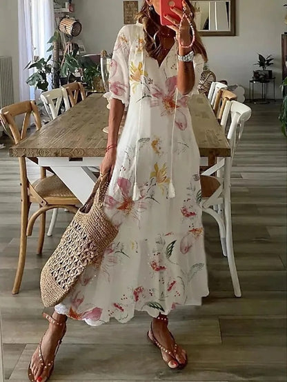 ARIA | Breezy V-neck maxi dress with boho print