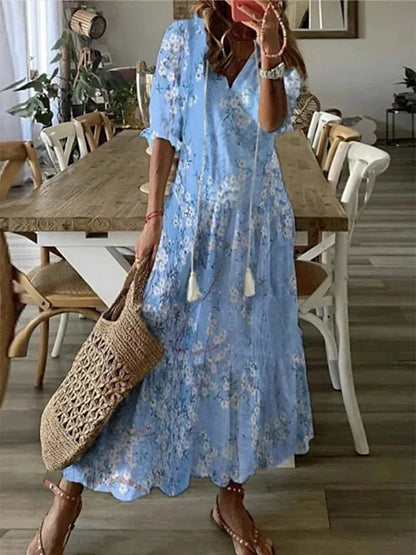 ARIA | Breezy V-neck maxi dress with boho print