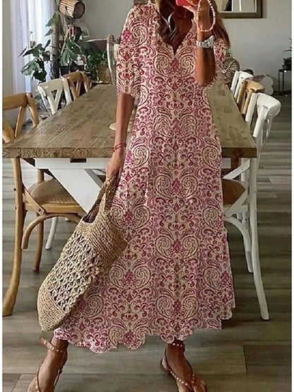 ARIA | Breezy V-neck maxi dress with boho print