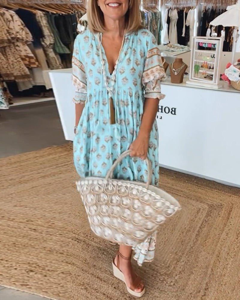 VERONA | V-neck printed half-sleeve dress