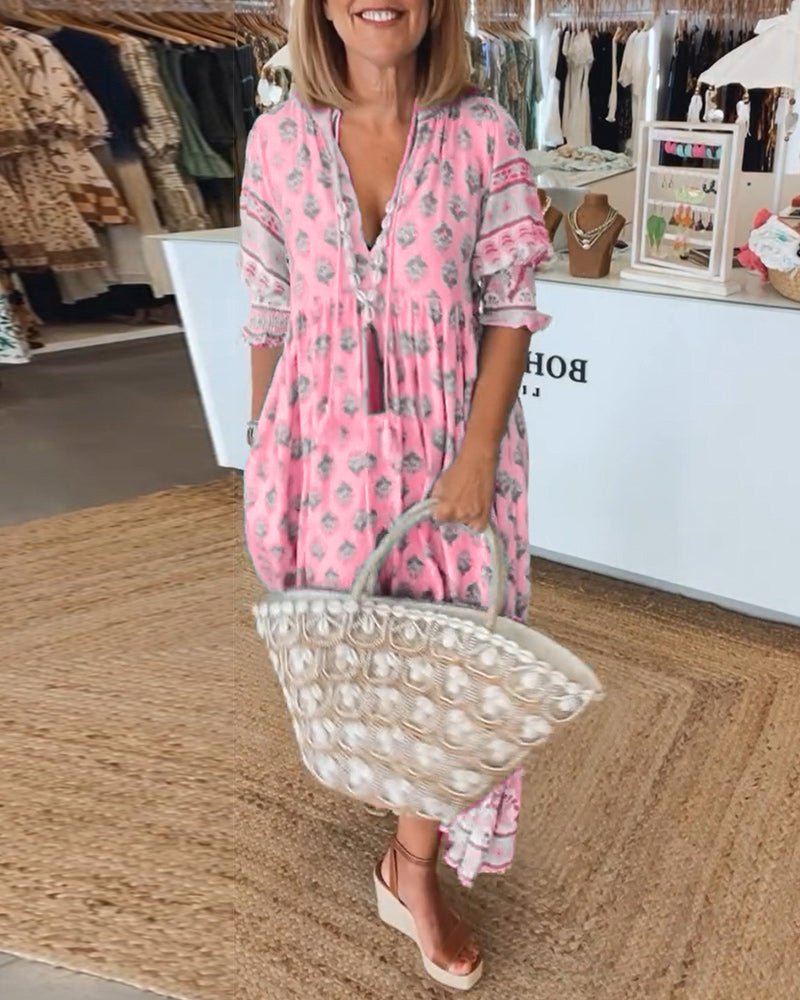 VERONA | V-neck printed half-sleeve dress