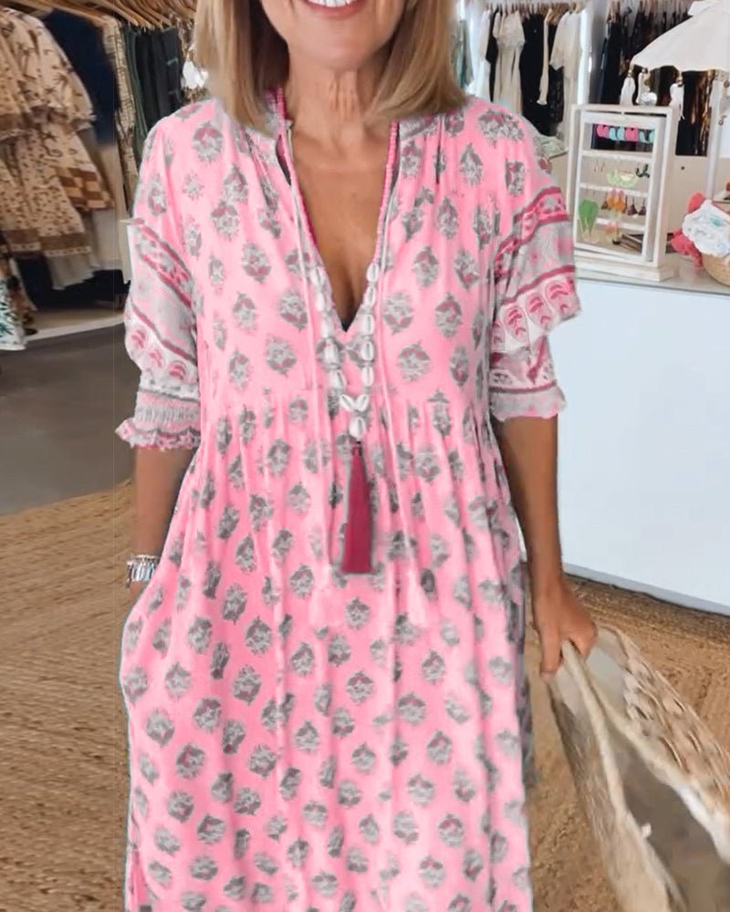 VERONA | V-neck printed half-sleeve dress