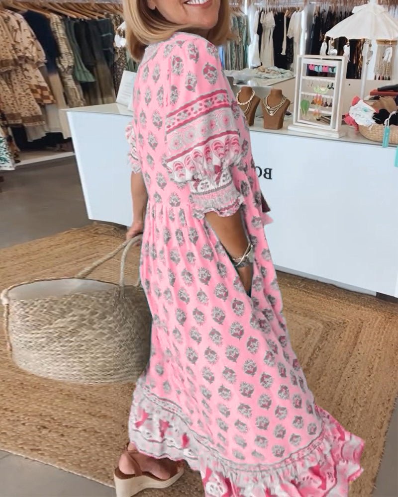 VERONA | V-neck printed half-sleeve dress