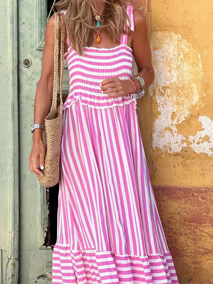 EMILIA | Striped midi dress with ruffled hem
