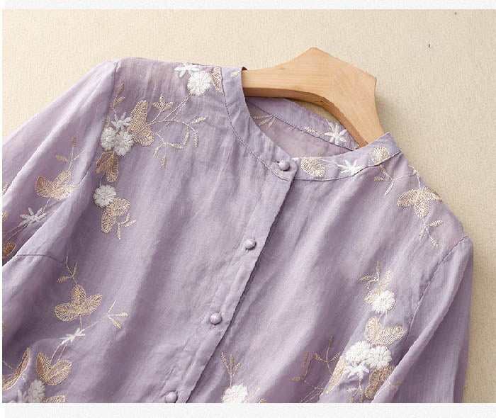 ALTHEA | Button-front blouse with floral embroidery
